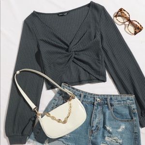 twist front waffle knit solid crop top